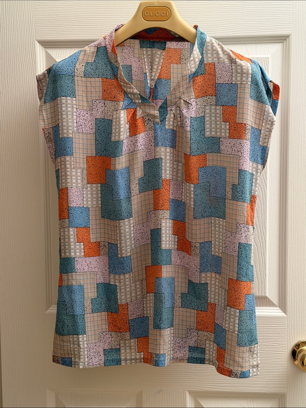Vintage 70’s Sleeveless Geo Print V-Neck Top in Teal & Orange set